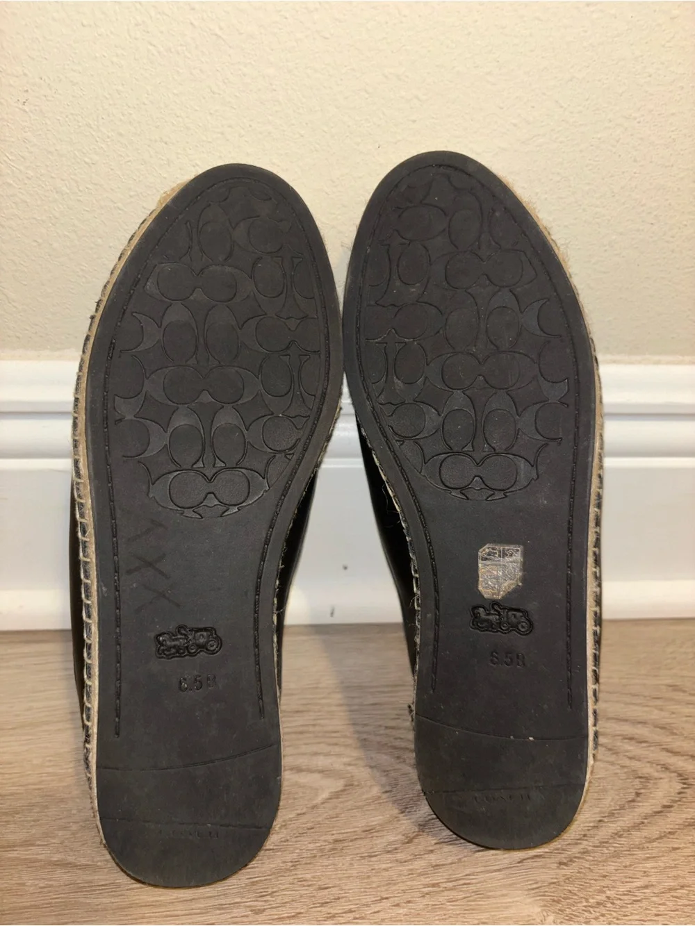 Coach Black Leather Espadrille Loafers with Braided Rope Sole size 6.5 B
